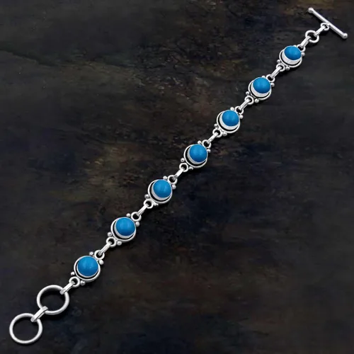 Miniatura 79 de Round Shape Natural & Synthetic Gemstones Silver Plated Bracelets for Women - Vintage Bohemian Style Handmade Birthstone Adjustable Link Bracelet
