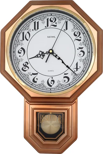 Miniatura 31 de JUSTIME Reloj de pared clásico vintage tradicional de estilo Schoolhouse, con péndulo y melodía Westminter cada hora, relojes de pared con melodía