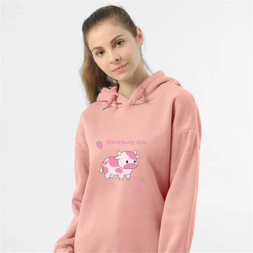 Miniatura 2 de Sudaderas con capucha para mujer con estampado de vaca de fresa casual mullidas