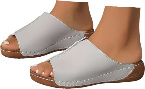 Miniatura 7 de Sandalias ortopédicas para mujer, plataforma elegante, sandalias ortopédicas cómodas con soporte de arco sin cordones, planas, suaves, modernas Rojo