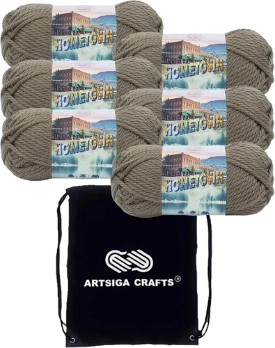 Miniatura 35 de Lion Brand Hometown New York White 135-100 (3 madejas - mismo lote de tinte) #6 S Bulky - Hila acrílica para crochet y tejer con bolsa para proyectos