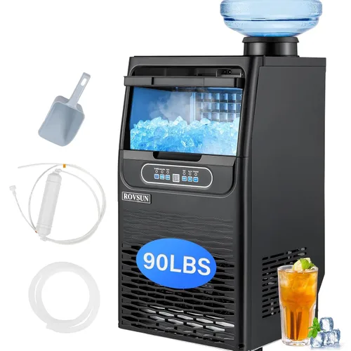 Miniatura 10 de ROVSUN Máquina de hielo comercial de acero inoxidable, hace 110 libras/24 horas, almacenamiento de 24 libras, máquina de hielo automática debajo