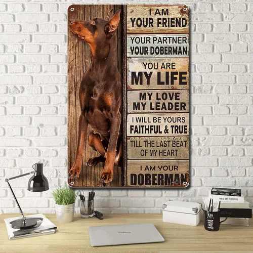 Miniatura 2 de Lygond Letrero de metal con texto en inglés "I Am Your Friend", regalo para amantes de Doberman, amantes de los perros, impresiones artísticas