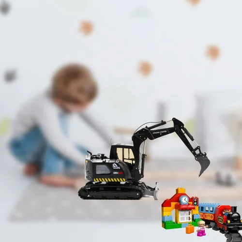 Miniatura 8 de Gemini & Genius - Excavadora negra con orugas, juguete de construcción de excavadora a presión a escala 1/50, modelo de vehículo con giros de cabina