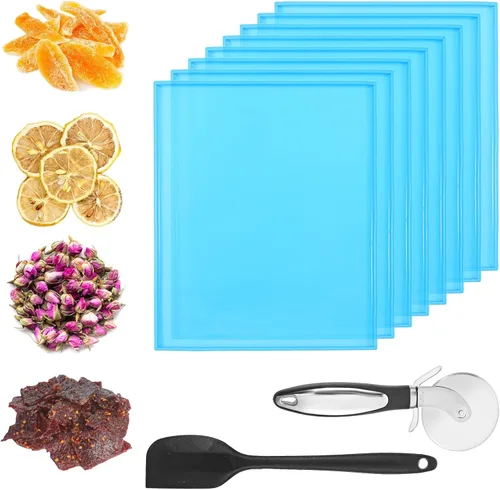8 bandejas deshidratadoras de silicona con borde de frutas, bandejas de cuero de frutas de 12 x 10 pulgadas, alfombrillas deshidratadoras
