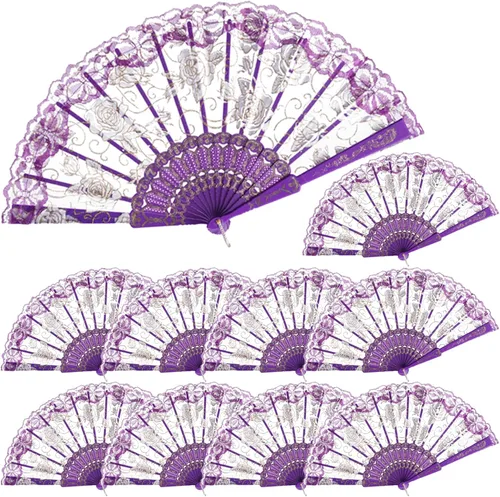 Miniatura 8 de QIRMIZI 30 abanicos de mano plegables de seda, abanicos de seda, abanicos de rosa profundo, perfectos para bodas, fiestas y bailes, rosa oscuro