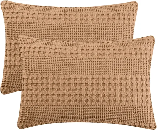 Miniatura 72 de PHF Fundas de almohada con tejido de gofre de 24" x 24", paquete de 2, funda de almohada cuadrada 100% algodón para decoración de ropa de cama, sin