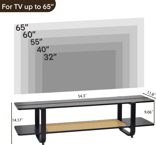 Miniatura 2 de Soporte de TV de bambú para televisores de hasta 65 pulgadas, centro de entretenimiento con almacenamiento, mesa consola multimedia con estante