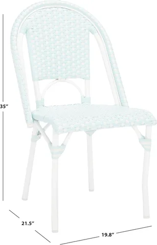 Miniatura 3 de SAFAVIEH Juego de 2 sillas auxiliares California Bistro para exteriores, color azul y blanco, mimbre sintético y marco de aluminio, diseño tejido