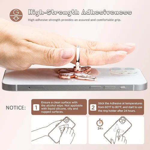 Miniatura 6 de Doflyesky Soporte de anillo de mariposa para teléfono celular, rotación de 360 grados, soporte de agarre de anillo de teléfono, soporte de dedo