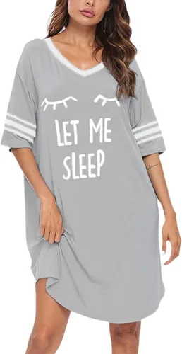 Miniatura 2 de Camisas de dormir para mujer, de manga corta, de algodón, con cuello en V, camisones de gran tamaño, lindo camisón estampado