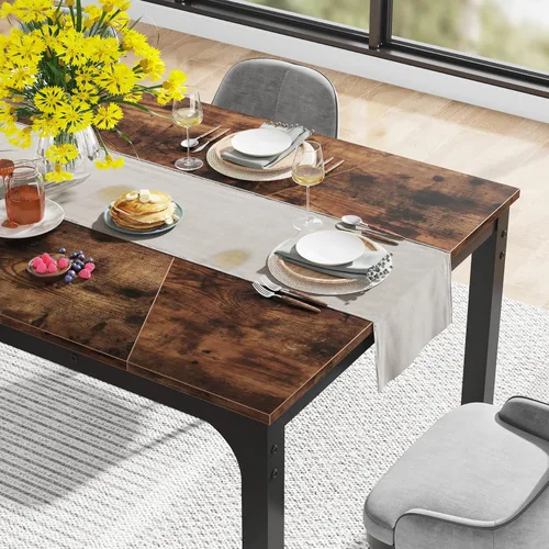 Miniatura 5 de LITTLE TREE Mesa de comedor rectangular de 78.7 pulgadas para 6 a 8 personas, color marrón
