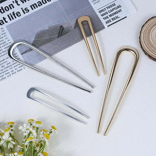 Miniatura 5 de Paquete de 4 horquillas francesas en forma de U para mujer: horquillas de metal para cabello grueso y giro francés, horquilla para el cabello