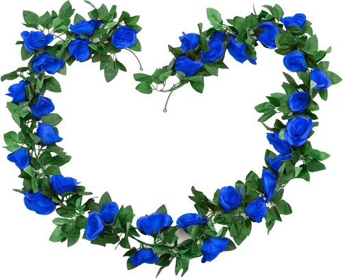 Miniatura 7 de Guirnalda de flores artificiales, 2 unidades de 15 pies (7.5 pies x 2 piezas) de seda roja, flores falsas de vid falsa para colgar hiedra, hogar