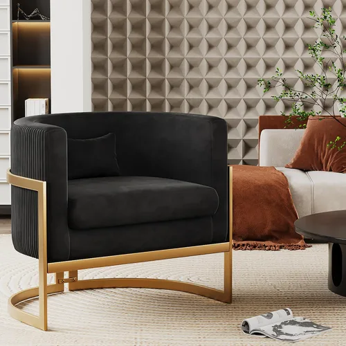 Miniatura 14 de Alunaune - Sillón tapizado de terciopelo con diseño Accent, sillas Barrel modernas para sala de estar, sofá de salón estilo Tub Bucket, silla