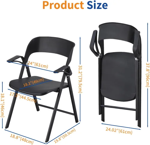 Miniatura 2 de Silla de oficina plegable, sillas plegables de plástico con reposabrazos desmontable, sillas de comedor apilables, silla plegable portátil