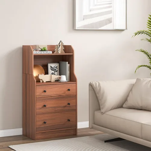 Miniatura 2 de GOFLAME Cómoda de 3 cajones con estante, organizador de almacenamiento moderno de 44 pulgadas de alto con diseño antiinclinación, cómoda