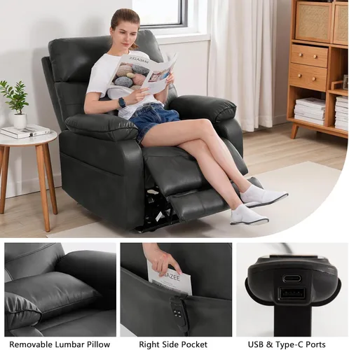 Miniatura 7 de Sillón reclinable eléctrico de doble motor para adultos y personas mayores, silla elevadora de posición infinita con calor y masaje, portavasos