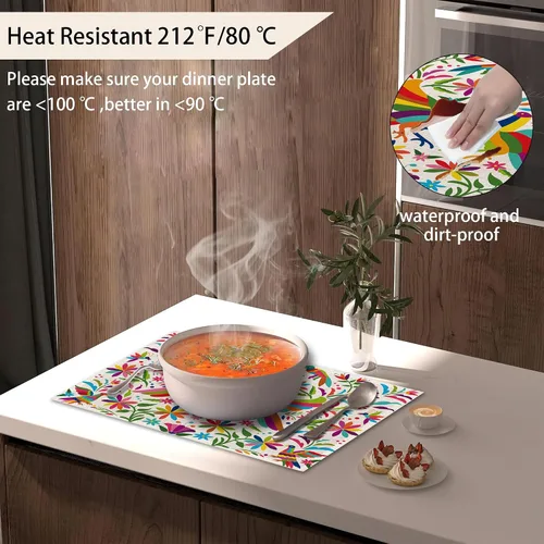Miniatura 5 de Juego de 6 manteles individuales coloridos con diseño de pájaro mexicano, de lino étnico, lavables, resistentes al calor, para cocina, comedor
