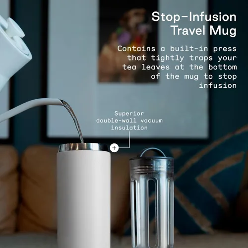 Miniatura 3 de Firebelly Tea, Taza infusor de té de viaje con colador, vaso aislado para té o café de hojas sueltas, botella a prueba de fugas para bebidas Blanco