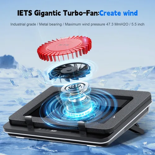 Miniatura 2 de IETS GT600 Almohadilla de enfriamiento para laptop equipada con turboventilador gigante (14 cm de diámetro), espuma sellada para enfriamiento rápido