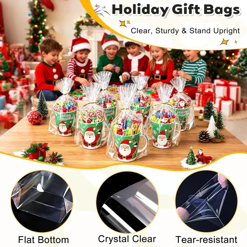 Miniatura 5 de PigPotParty Bolsas de celofán de 8 x 11 pulgadas, paquete de 100 bolsas de regalo de plástico transparente con refuerzo inferior para exhibición