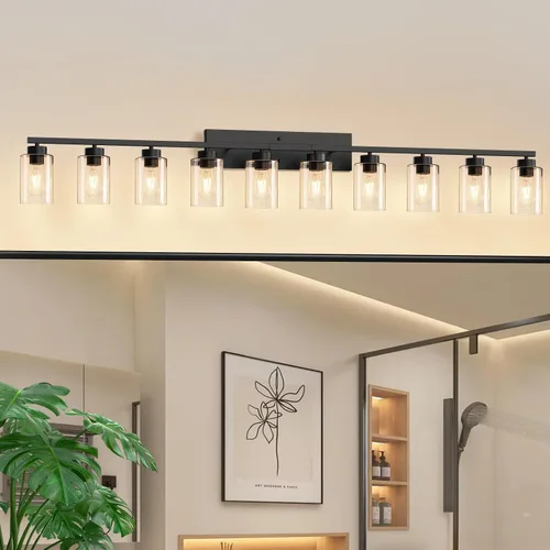 Miniatura 12 de IZORRO Moderna lámpara de baño, 3 luces negras claras, accesorios de iluminación de baño sobre espejo con vidrio transparente para sala de estar
