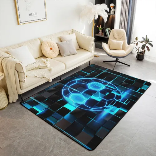 Erosebridal Tapete de fútbol para interiores de 3 x 5 pulgadas, alfombra de fútbol neón para niños, adolescentes, hombres, brillantes, geométricas,