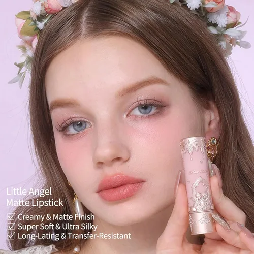 Miniatura 5 de Flower Knows Little Angel - Juego de maquillaje de 5 piezas, lápiz labial mate (C04) + rubor crema (04) + sombra de ojos (01) + bolsa de lona + clip