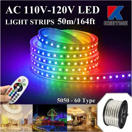 Miniatura 21 de Tira de luces LED tipo 5050-60 CA de 110-120 V, flexible, impermeable, regulable, multimodos de luz LED + control remoto de 23 teclas para 2-Blanco
