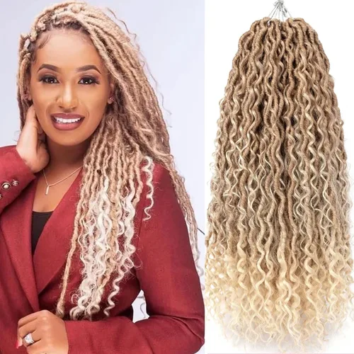 Cabello de Ganchillo Boho Goddess Locs de 18 Pulgadas, 7 Paquetes de Crochet Goddess Locs con Extremos Rizados, Cabello de Ganchillo Goddess Faux