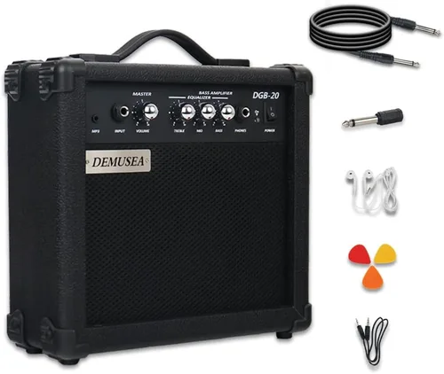 Miniatura 9 de Amplificador de Guitarra Bajo Eléctrico Azul Oscuro de 20W Portátil de Viaje Mini Amplificador de Práctica Conector para Auriculares Aux Agudos