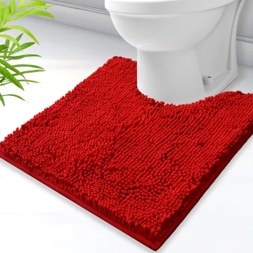 Miniatura 18 de Alfombras de baño en forma de U, alfombras de baño de felpilla súper absorbentes y respaldo antideslizante de PVC fuerte para inodoros, lavables a