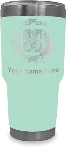 Miniatura 17 de LaserGram Taza aislada al vacío de 20 onzas, escudo de armas, República Dominicana, grabado personalizado incluido (gris)
