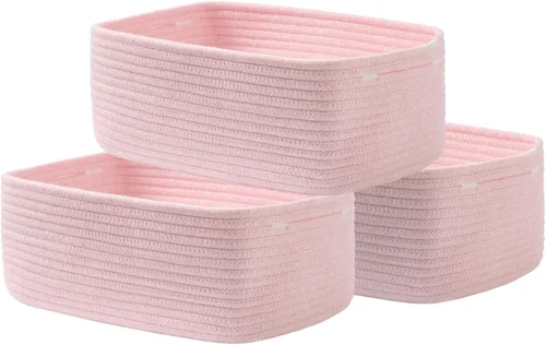 Miniatura 14 de Cesta tejida pequeña, 12 x 8 x 4.5 pulgadas, cesta de almacenamiento para organizar, bonita canasta de cuerda pequeña para estante de armario, cubos