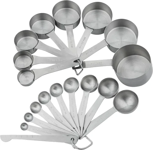 Miniatura 2 de Juego de tazas y cucharas medidoras, juego de tazas y cucharas medidoras de acero inoxidable 18/8 con nivelador para cocina y hornear, herramientas