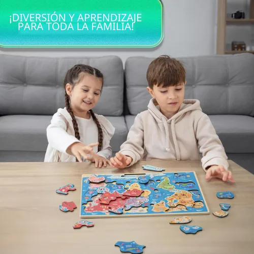 Miniatura 5 de Montessori Mama Rompecabezas de madera con mapa del mundo, rompecabezas de continentes y océanos para niños de 4 a 6 años. Juguetes educativos