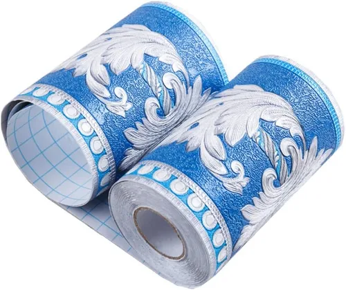 Miniatura 8 de UPREDO Papel tapiz decorativo 3D con moldura floral, borde impermeable para pared, techo, para baño, cocina, azulejos en muro, 4 pulgadas por 16.4
