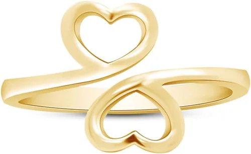 Wishrock Joyas minimalistas de doble corazón con diseño de corazón para mujer en oro de 14 quilates sobre plata de ley