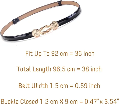 Miniatura 6 de Cinturón ajustado de piel de charol para mujer, cinturón de cintura ajustable con hebilla de aleación de color dorado sólido