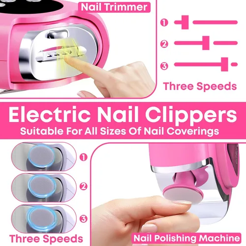 Miniatura 4 de Cortaúñas automático para personas mayores, cortaúñas eléctrico 3 en 1 con luz LED, batería recargable, cortaúñas para adultos, molinillo de uñas