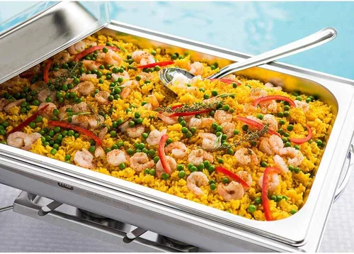 Miniatura 3 de Restaurantware Met Lux - Plato de 9 cuartos de galón, 1 bandeja de inducción lista para servir – Marco rectangular plegable de acero inoxidable
