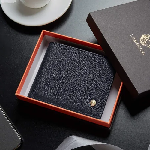 Miniatura 23 de LAORENTOU Billeteras de cuero genuino para hombre, billeteras plegables con cremallera, bolsillo para monedas, casual, cartera delgada