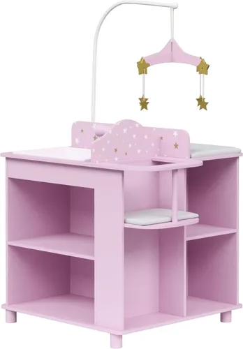 Olivia's Little World Estación de Cambio de Muñecas Bebé con Silla Alta Integrada para Muñecas Bebé, Armario, Estantes, Fregadero, Móvil Aéreo y