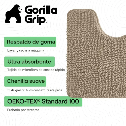 Miniatura 3 de GORILLA GRIP - Juegos de alfombras de baño, juego de 2 alfombras de área de felpilla suave, alfombra base de inodoro y alfombra de 30 x 20, Gris