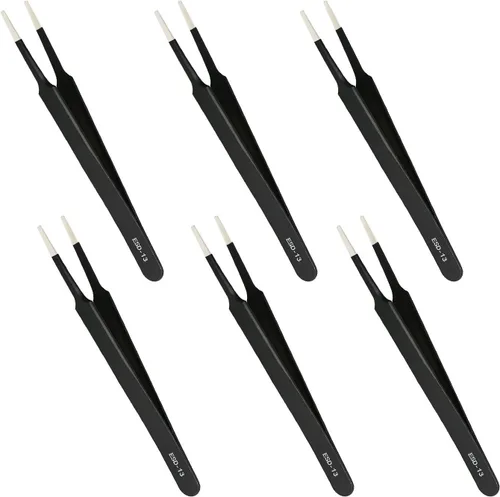 Miniatura 9 de Aoje-Link ESD-34a - Pinzas profesionales antiestáticas con tecnología antiestática, no magnéticas, rectas planas, revestidas de plástico de acero