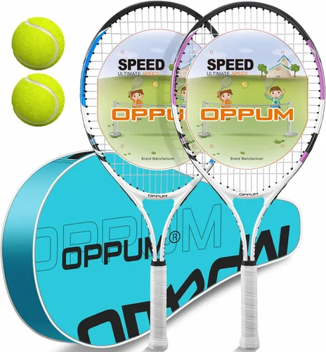 Raqueta de tenis para niños (paquete de 2), tamaños de 16 a 25 pulgadas. Diseñada para niños de 2 a 14 años. Equipo asequible y duradero para 25