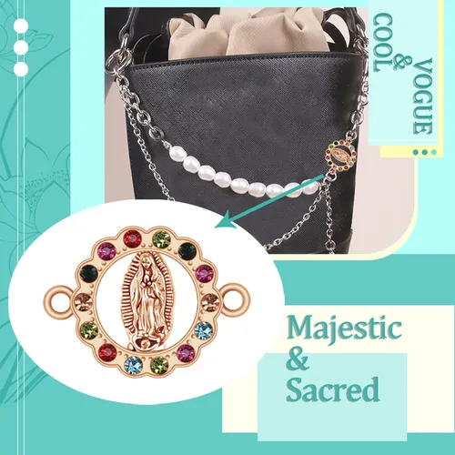 Miniatura 7 de 36 piezas de dijes de aleación con esmalte de la Virgen María, pedrería, medalla milagrosa, eslabones, dijes para pulsera, conexión, crucifijo