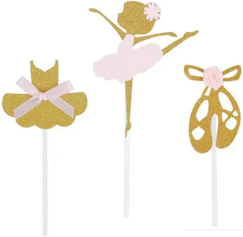 Paquete de 24 pantuflas de ballet doradas con purpurina, tutú para niñas, falda para cupcakes para fiesta de cumpleaños, baby shower, boda,