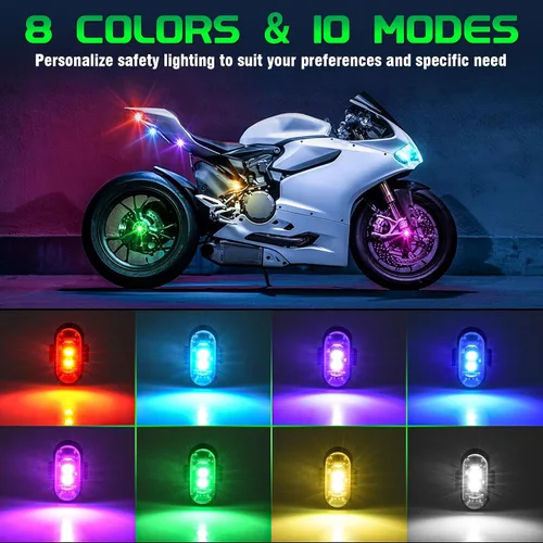 Miniatura 2 de Luces estroboscópicas RGB LED inalámbricas para aviones con control remoto, 8 colores, 10 modos de parpadeo, carga USB, luces anticolisión